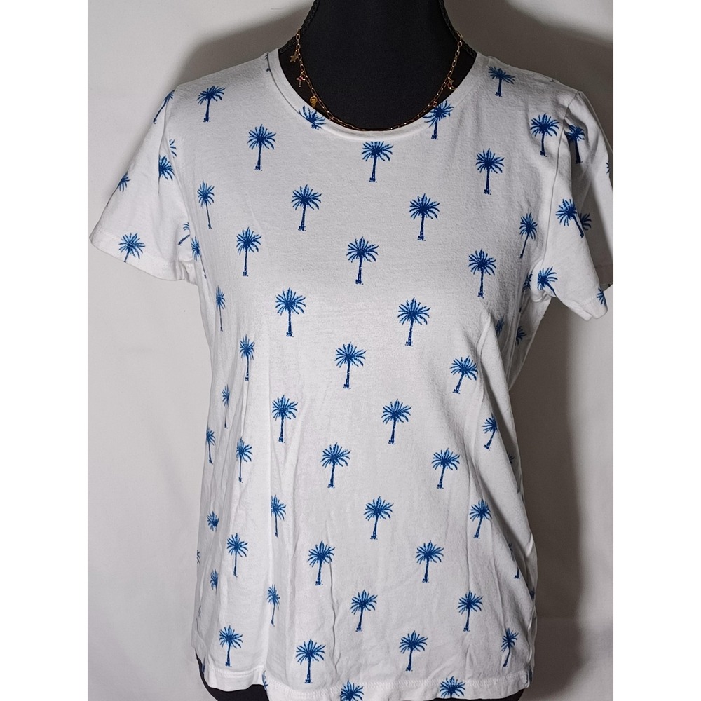 J Crew Shirt Womens Small White Blue Palm‎ Tree Collector Tee Casual Graphic